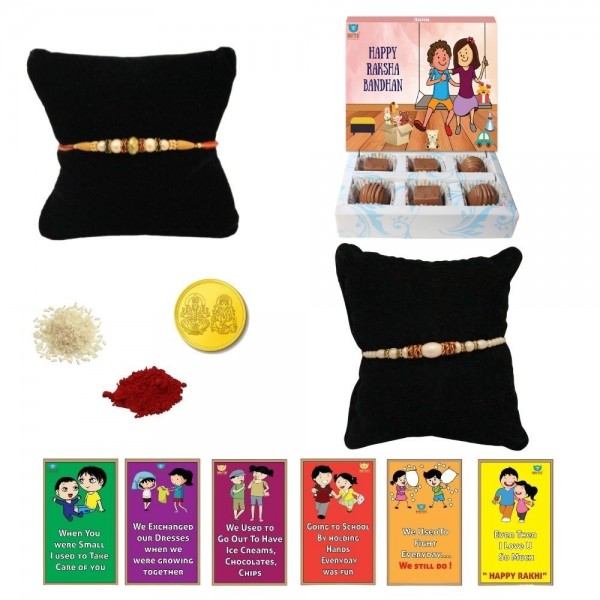 BOGATCHI 6 Chocolate Box 2 Rakhi Gold Coin Roli Chawal and Story Card B | Rakhi with Chocolates |  Rakhi Chocolates Gifts